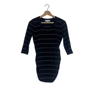 Pink Rose Women's Ruched Striped Knit Top Black Large